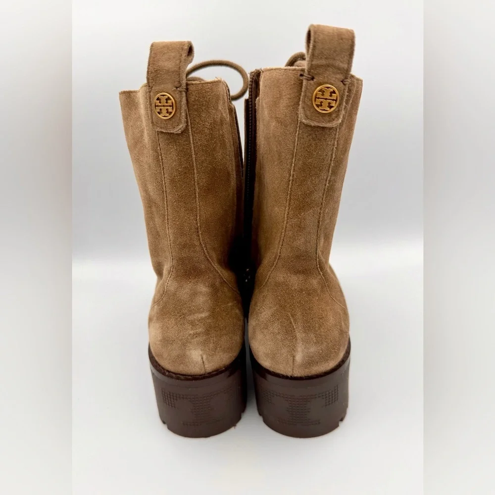Tory Burch Suede Mid-Calf Combat Boots-Brown
